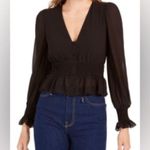 Lucy Paris Size XS Black Sheer Long Sleeve Faux Button Front V-Neck Ruffle Hem Photo 0