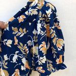 Seven Wonders Womens XL One Shoulder Floral Crop Top Puff Sleeve Navy Yellow top Photo 5