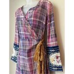 Aratta Silent Journey Boho Plaid Purple Pink Wrap Dress Size XS Photo 8