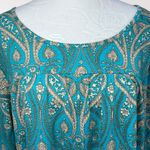 Vinmatto Teal Paisley Print Tunic Top 3/4 Sleeve Large Blue Photo 1