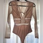 Lulus Bodysuit Casita Nude Sheer Lace Long Sleeve V Neck Open Back Medium NWOT Photo 8