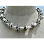 Vintage Donna Dressler White Art Glass Mother of Pearl Beaded Necklace Photo 8