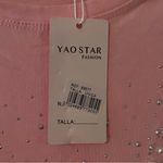 Women’s Pink Embellished Rhinestone & Pearls Oversized Short Sleeve T Photo 5