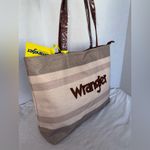 Wrangler New  Striped Canvas Nuetral Brown Cream Large Western Womens Tote Bag Photo 3