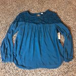 Old Navy Old Navy Teal Lace Top Long Sleeve Blouse Casual Flowy Boho Small Photo 0
