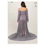 Pinkblush Purple Lace Off The Shoulder Draped Maternity Photoshoot Gown Sz.S NWT Photo 2