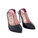 Gucci  NEW‎ Women's Sylvie Web Slingback Black Leather 524645 Heel Stretchy Strap Photo 1