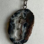 Sliced Orca Agate Geode Gemstone Pendant Necklace on 18” Ball Chain Brown Photo 6