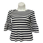 Talbots  Womens Navy Blue White Striped Bell Sleeve Top Size M 100% Cotton EUC. Photo 0