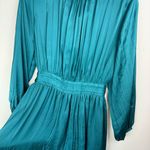ZARA NWT  Satin Effect Mini Dress Sz Small Teal Blue Pleated Tie Back Photo 8