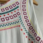 POL  Embroidered Boho Peplum Tank Top Large White Multicolor Stitch Detail Photo 2