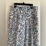 ZARA  Wide Leg Paisley Print Pants Linen Blend Blue White M Photo 12