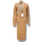 WAYF NWT Nordstrom Hollie Size XL Tan Tie Neck Side Slit Sweater Dress Brunch Photo 8