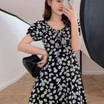 Summer Square Collar Elegant Daisy Floral Print A Photo 1