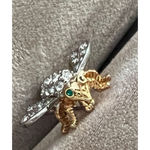 Joan Rivers  bee pin brooch gold tone green eyes rhinestones Photo 2