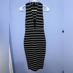 Bec & Bridge Deep V Neck Striped Midi Dress Black White EUC Size 2 Photo 3