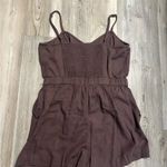Aerie  Medium Brown tie-up romper with adjustable straps and button-up front Photo 1