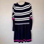 Eliza J  Blue White Pink Striped Sweater Dress Womens L Mini Long Sleeve Fall Photo 2