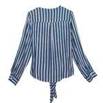 Elan  Blue Striped Long sleeve Faux Wrap Tie Top Shirt Medium Photo 3