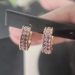 Gold Filled with Purple CZ Stones Huggie Hoop Earrings Photo 1