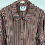 Flax Shirt Womens Large Multicolor Striped Button Up Long Sleeve Pleated Cotton Photo 2