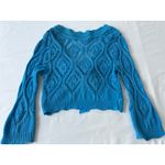 VTG Y2K American Attitudes sweater sz Med cropped flare sleeve crochet wrap blue Photo 8