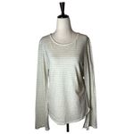 frame denim Frame Shirt Women Large Ivory Metallic Gold Striped Linen Blend Split Cuff‎ Tee Photo 1