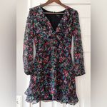 SALONI Silk Georgette Elegant Black Floral Dress Size 6 NWT Red Photo 2