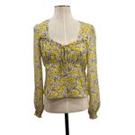 Intermix  Floral Print Silk Top Blouse Long Sleeve Yellow Gray Size 2 Photo 2