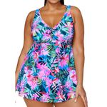 Tropical Print Colorful Bathing Suit SwimDress Plus Size 14W Full Coverage NEW Photo 8