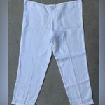 Magaschoni White Eyelet Cropped Pants 100% Linen Women’s Size Large Photo 5