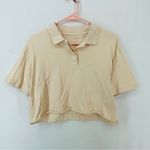 American Eagle  Short Sleeve Polo Cropped Shirt Woman’s Size XS Light Pink Cream Photo 0