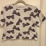 Barbie Logo Print Crop Top Medium White Pink Graphic Tee Streetwear Y2K Photo 0