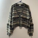 L'Agence  Harriet Blouson Sleeve Wool Blend‎ Cardigan in Brown Mulit Stripe Large Photo 4