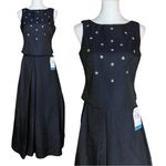 Vintage NWT 90s Y2K Navy Blue A Line Prom Dress Sequin Daisies. XS/S. Whimisgoth Photo 1