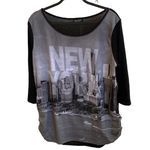 π€ Vanilla Sugar Cool New York Skyline Graphic Tee w/ Rhinestones 3/4 Sleeve 1X Black Photo 0