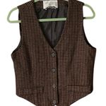 Vintage International Scene Vest Herringbone button women’s lined vest. Size M Brown Size M Photo 0