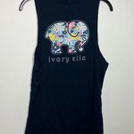 Ivory Ella  navy blue pretty florals tank top women’s size medium 100% cotton new Photo 2