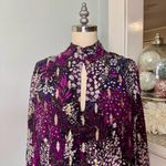 White House | Black Market Long Sleeve Floral Metallic Blouson Blouse Purple 10 Photo 3