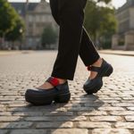 Crocs New  Stomp Rosette Mary Jane Black + Red Rose Platform Gothic Women's Sz 9 Photo 1