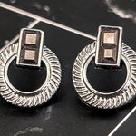 Grey & Dark Silver Tone Small Stud Earrings Photo 0