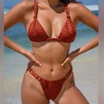 Berlook Caramel Textured Knot Triangle Bikini Set Red Size M Photo 0