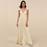 Lulus LULU’S Soiree Celebration Light Yellow Ruffled Lace-Up Maxi Dress Photo 4