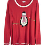 Crown & Ivy Crown Ivy Large Sweater Top‎ Red Penguin Knit Christmas Ugly Long Sleeve 1016 Photo 0