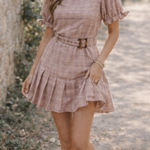Free People  Plaid Puff Sleeve Belted Mini‎ Dress L | Preppy Soft Aesthetic Photo 0
