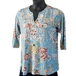Belle by Kim Gravel Aqua Floral Knit Embroidered Top Size Small NWOT Blue Photo 4