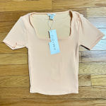 Amisu NWT Woman’s  Square Neck Short Sleeve Top Size XS Peach Color Photo 0