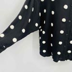 ZARA  Button Front Shirt Womens Small Black‎ White Bobble Pom Pom Long Sleeve Photo 3