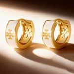 Gold and White Hoop Earrings Photo 2