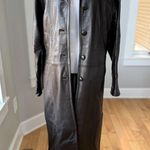 Vintage Studio Works Chocolate Brown Ankle Length Leather Trench Coat Size Small Photo 2